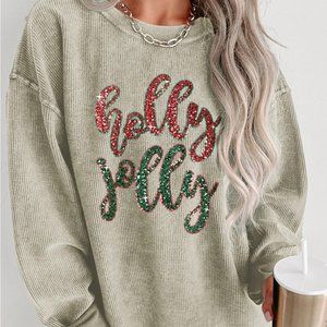 Green Corded Holly Jolly Sweatshirt